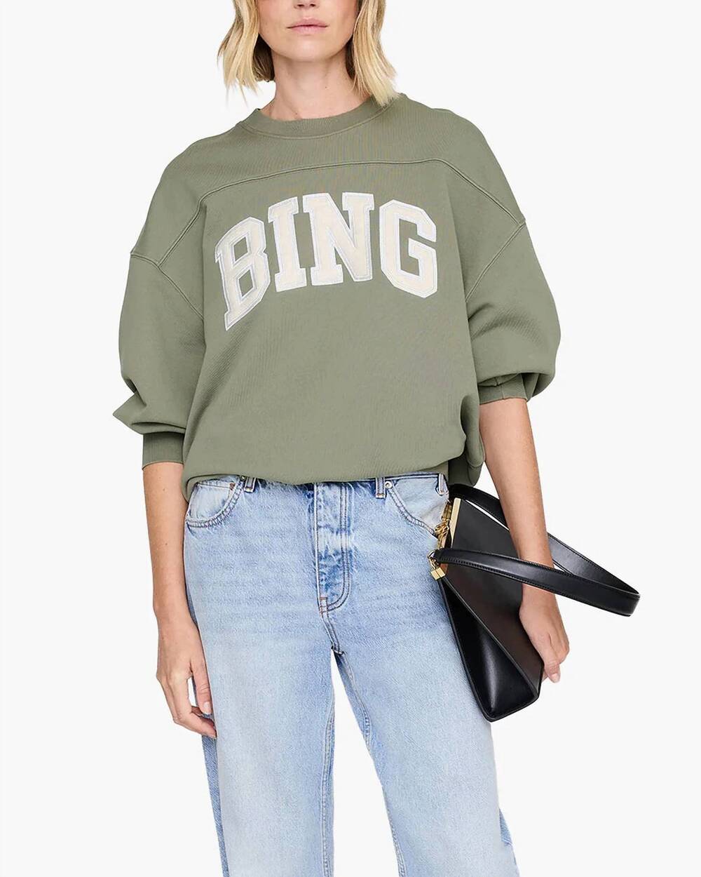 NEW ANINE BING trenton sweatshirt in washed olive